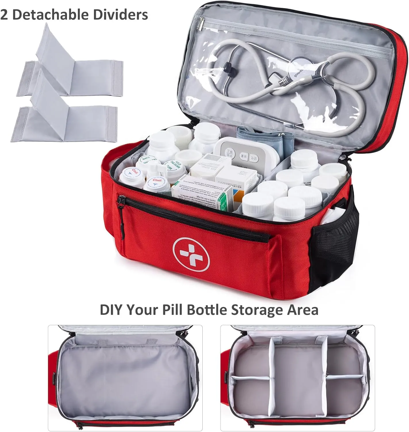 BAGSFY Travel Medicine Bag Organizer, Medical Bag Empty, Pill Bottle Organizer for Home, Large Medication Storage, Travel Carrying Case First Aid Kit Bags Empty, Emergency Kit.