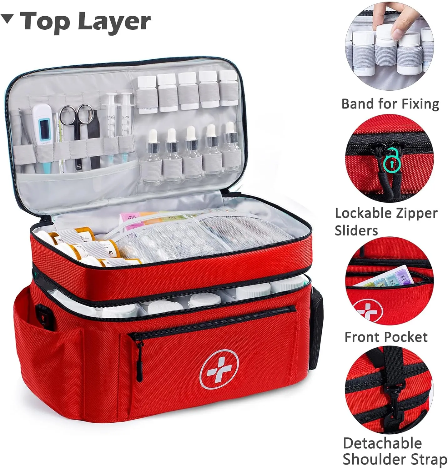 BAGSFY Travel Medicine Bag Organizer, Medical Bag Empty, Pill Bottle Organizer for Home, Large Medication Storage, Travel Carrying Case First Aid Kit Bags Empty, Emergency Kit.