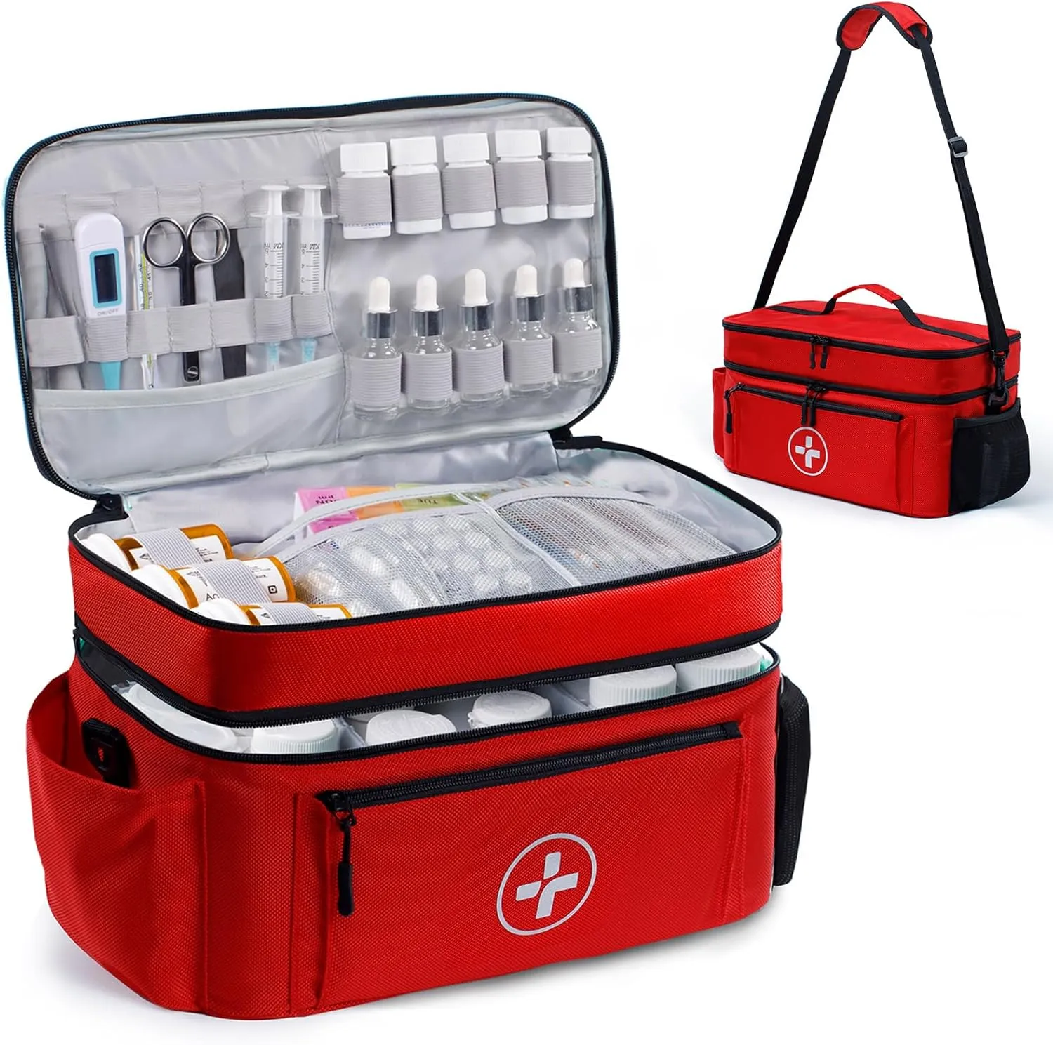 BAGSFY Travel Medicine Bag Organizer, Medical Bag Empty, Pill Bottle Organizer for Home, Large Medication Storage, Travel Carrying Case First Aid Kit Bags Empty, Emergency Kit.