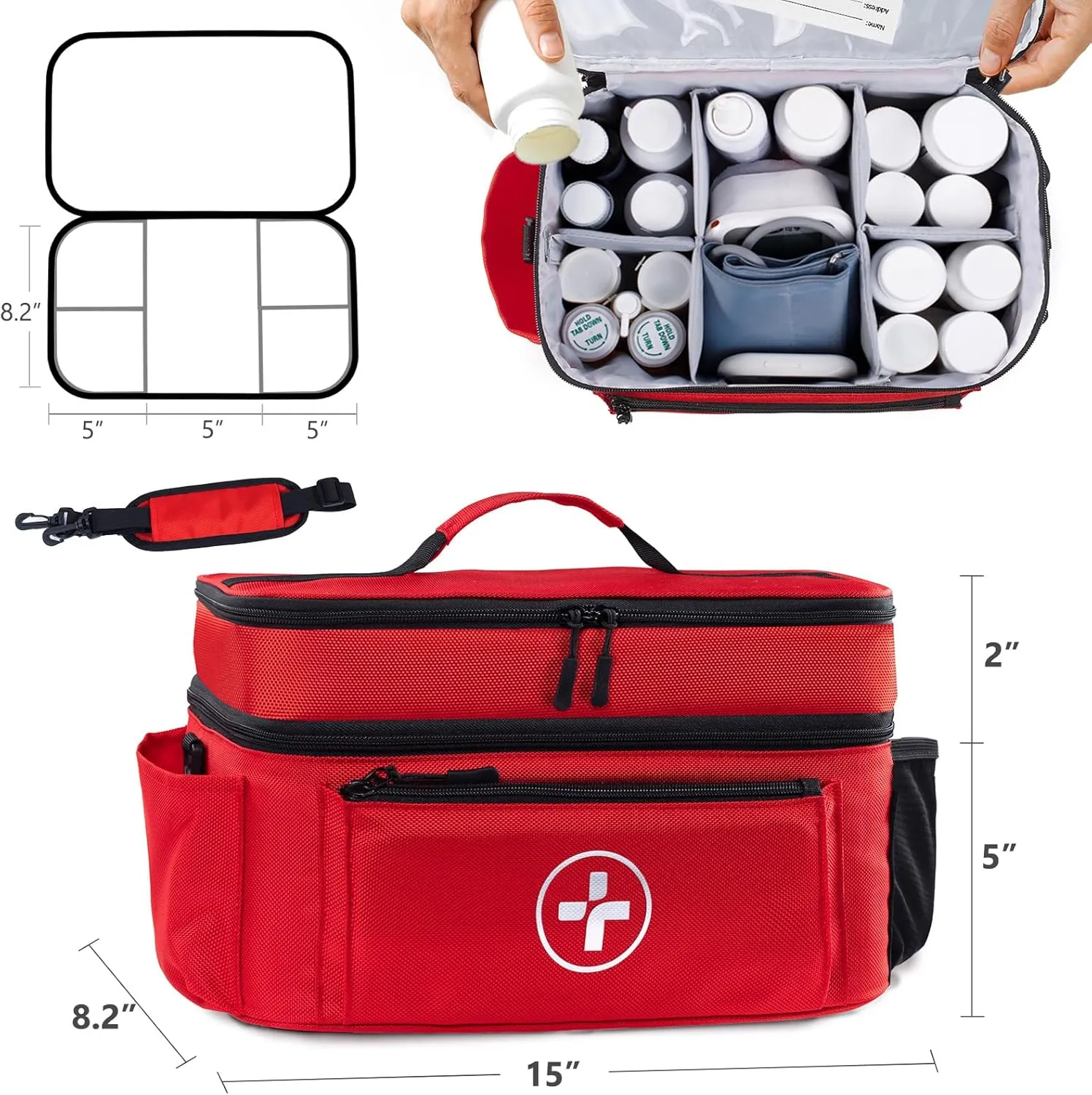 BAGSFY Travel Medicine Bag Organizer, Medical Bag Empty, Pill Bottle Organizer for Home, Large Medication Storage, Travel Carrying Case First Aid Kit Bags Empty, Emergency Kit.