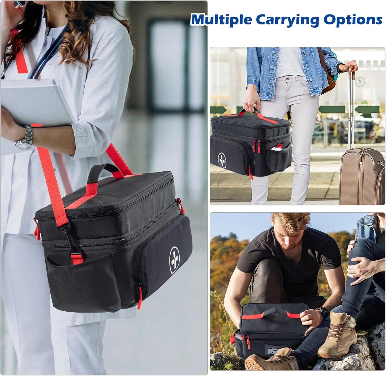 BAGSFY Travel Medicine Bag Organizer with Mini Medication Bag, Double Layers First Aid Kit Empty, Lockable Pill Bottle Organizer for Home, Large Medication Storage, Travel Emergency Carrying Case.