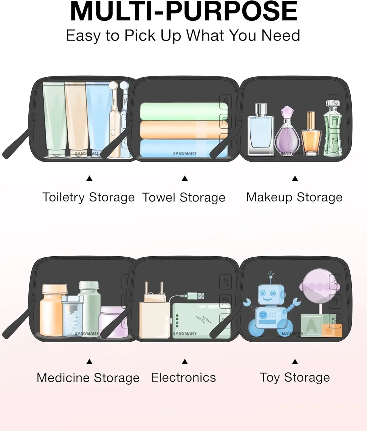 BAGSMART TSA Approved Toiletry Bag, 3 Pack Clear Makeup Cosmetic Bag Organizer, Quart Size Travel Bag for Toiletries, Carry-on Travel Accessories Essentials - Black