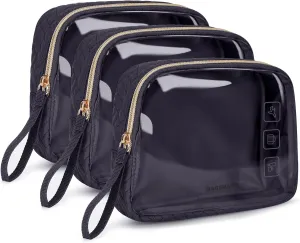 BAGSMART TSA Approved Toiletry Bag, 3 Pack Clear Makeup Cosmetic Bag Organizer, Quart Size Travel Bag for Toiletries, Carry-on Travel Accessories Essentials - Black