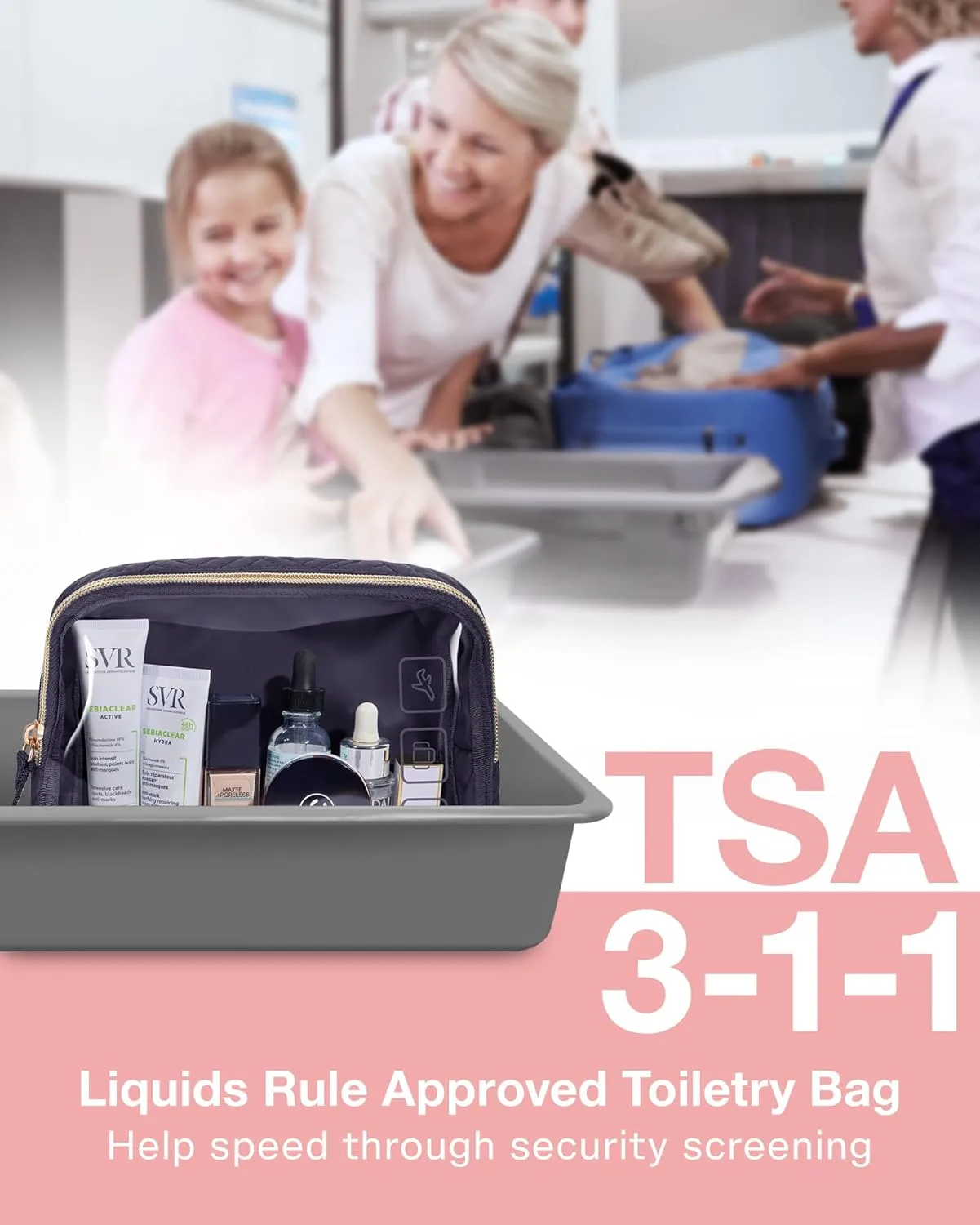 BAGSMART TSA Approved Toiletry Bag, 3 Pack Clear Makeup Cosmetic Bag Organizer, Quart Size Travel Bag for Toiletries, Carry-on Travel Accessories Essentials - Black