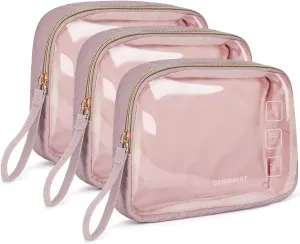 BAGSMART TSA Approved Toiletry Bag, 3 Pack Clear Makeup Cosmetic Bag Organizer, Quart Size Travel Bag for Toiletries, Carry-on Travel Accessories Essentials - Pink