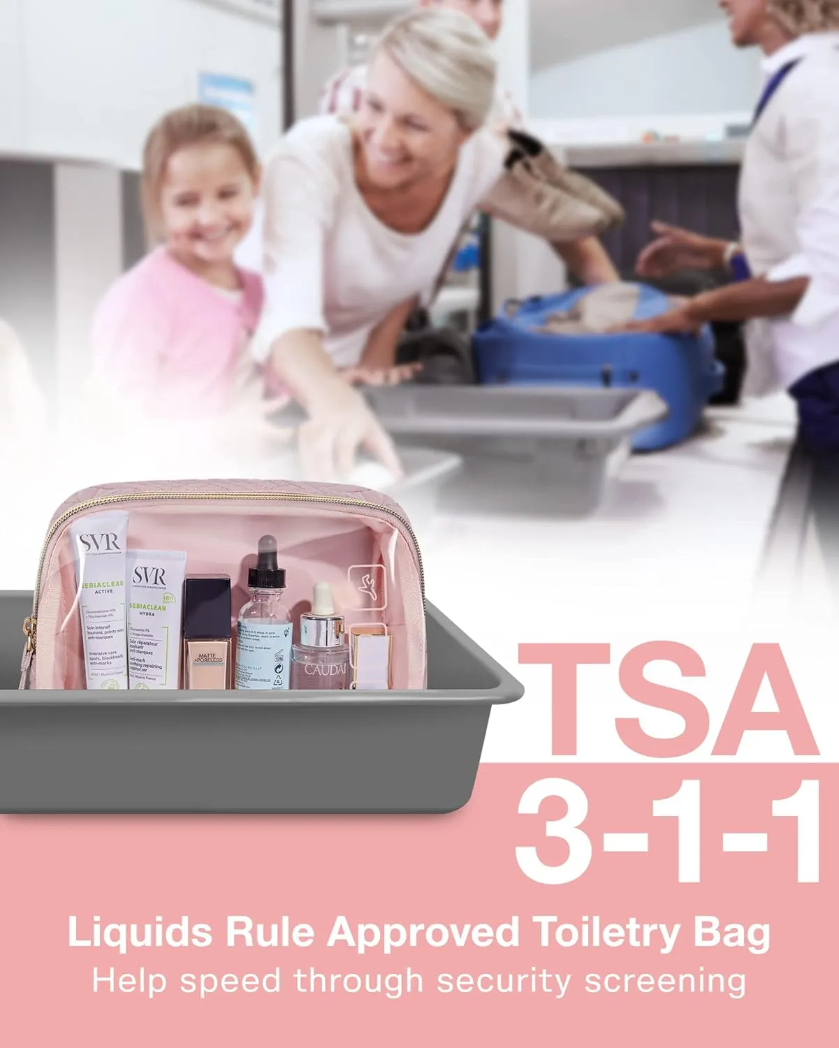 BAGSMART TSA Approved Toiletry Bag, 3 Pack Clear Makeup Cosmetic Bag Organizer, Quart Size Travel Bag for Toiletries, Carry-on Travel Accessories Essentials - Pink