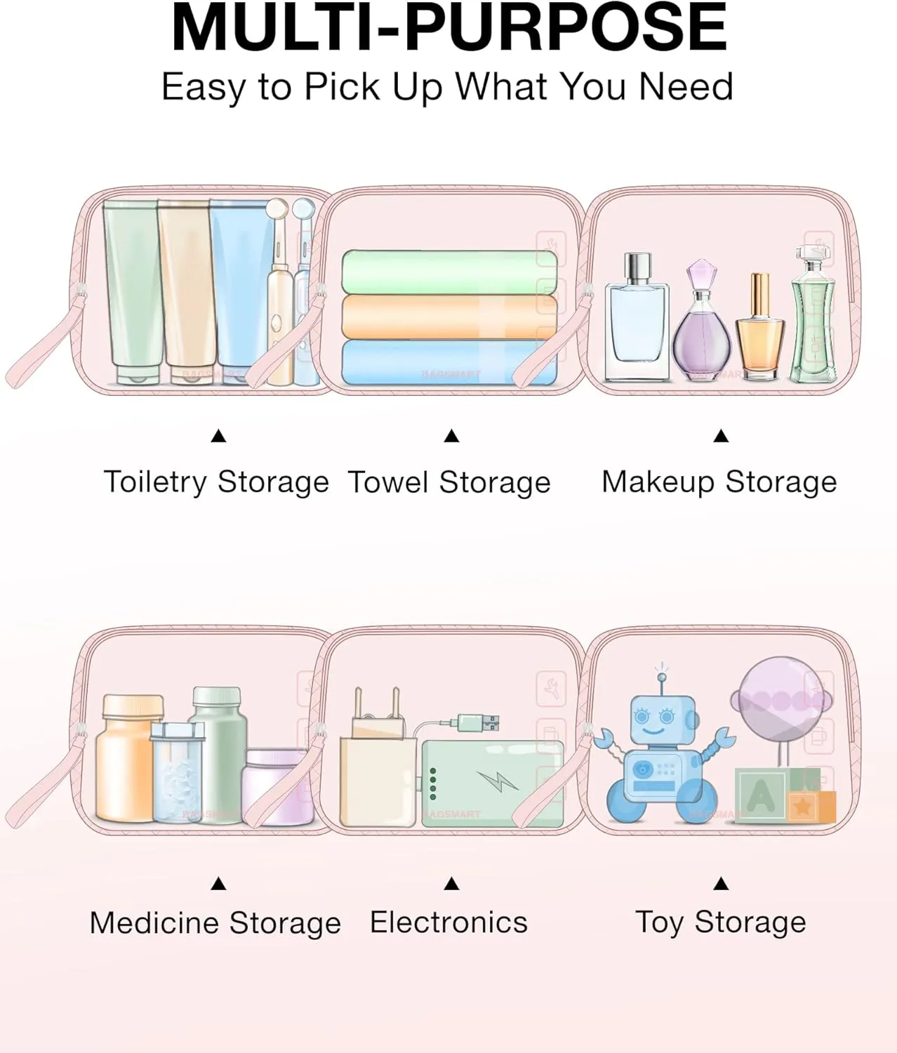 BAGSMART TSA Approved Toiletry Bag, 3 Pack Clear Makeup Cosmetic Bag Organizer, Quart Size Travel Bag for Toiletries, Carry-on Travel Accessories Essentials - Pink