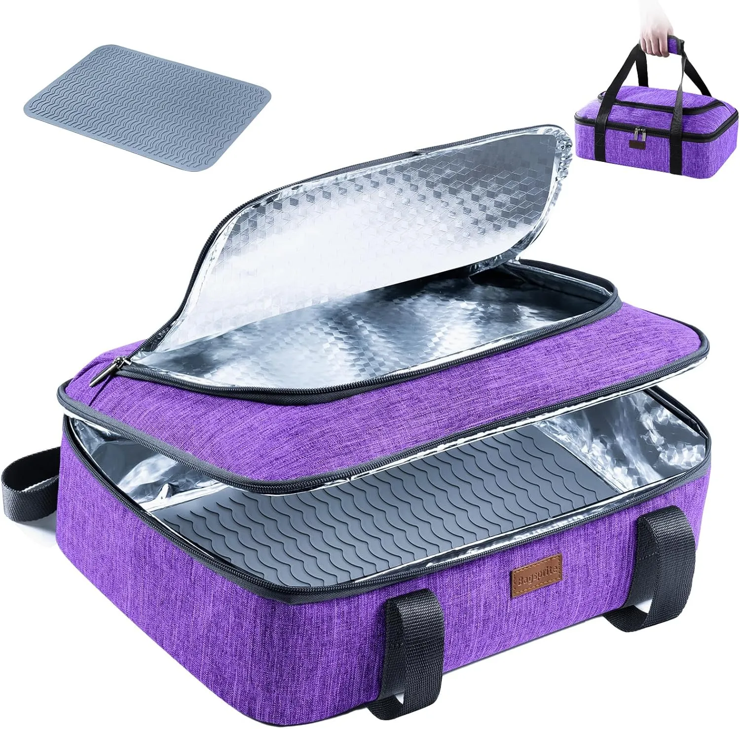 BAGSPRITE Insulated Casserole Carrier for Hot or Cold Food with Heat-resistant Mat, Casserole Dish Carrier Insulated Food Carrier, Hot Food Carrier, Foil Pan Carrier Fits 9" x 13" Baking Dish