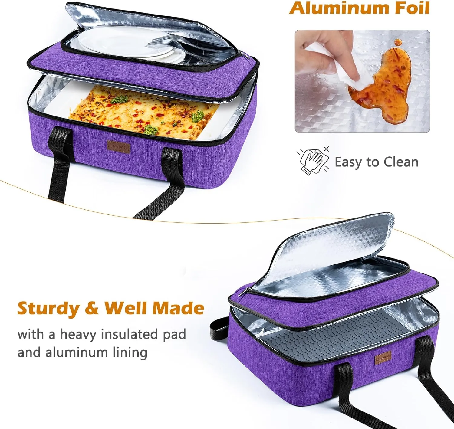BAGSPRITE Insulated Casserole Carrier for Hot or Cold Food with Heat-resistant Mat, Casserole Dish Carrier Insulated Food Carrier, Hot Food Carrier, Foil Pan Carrier Fits 9" x 13" Baking Dish