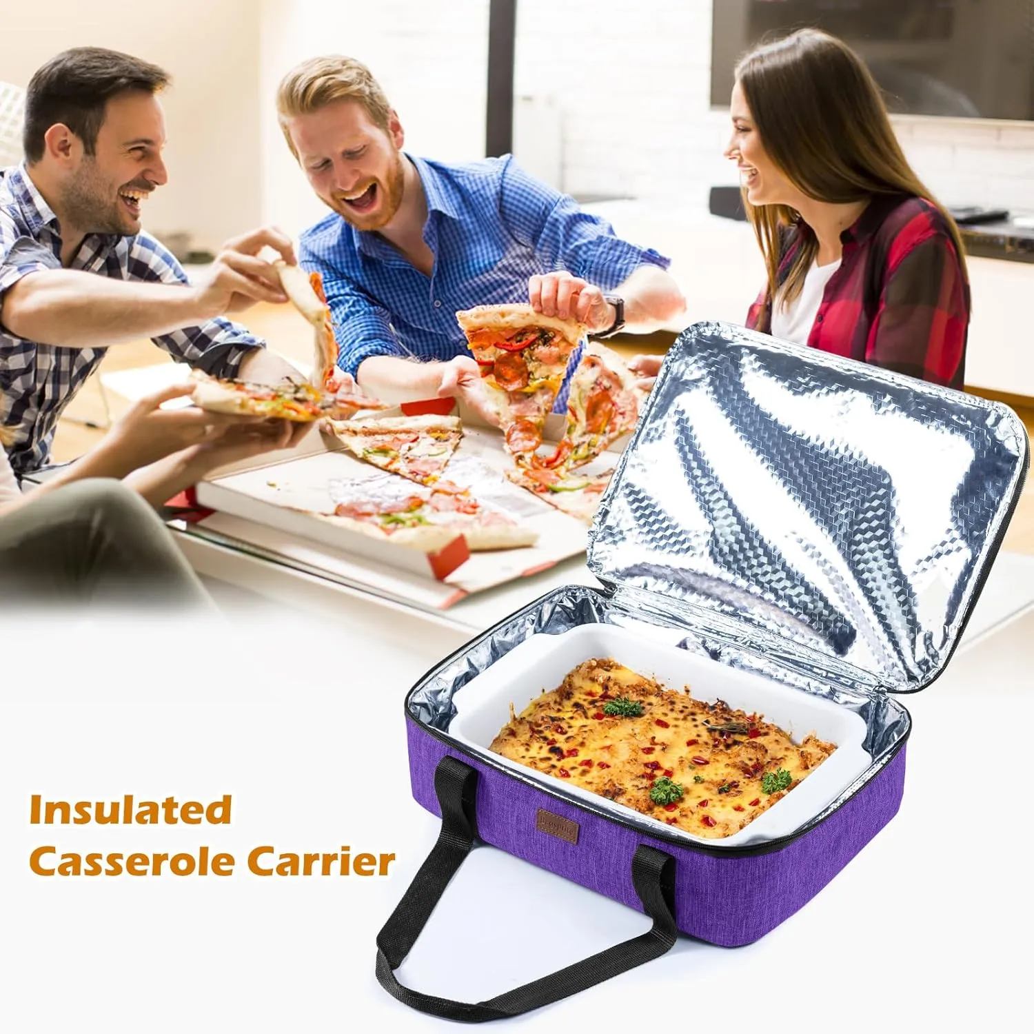 BAGSPRITE Insulated Casserole Carrier for Hot or Cold Food with Heat-resistant Mat, Casserole Dish Carrier Insulated Food Carrier, Hot Food Carrier, Foil Pan Carrier Fits 9" x 13" Baking Dish
