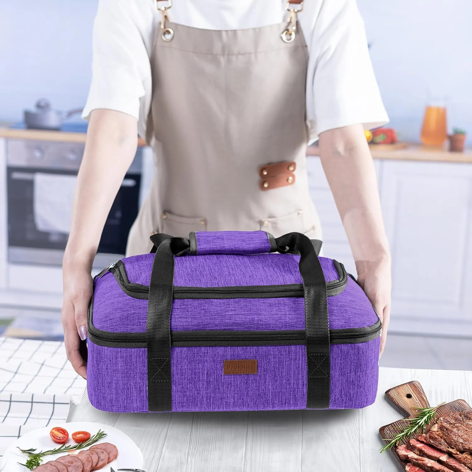 BAGSPRITE Insulated Casserole Carrier for Hot or Cold Food with Heat-resistant Mat, Casserole Dish Carrier Insulated Food Carrier, Hot Food Carrier, Foil Pan Carrier Fits 9" x 13" Baking Dish