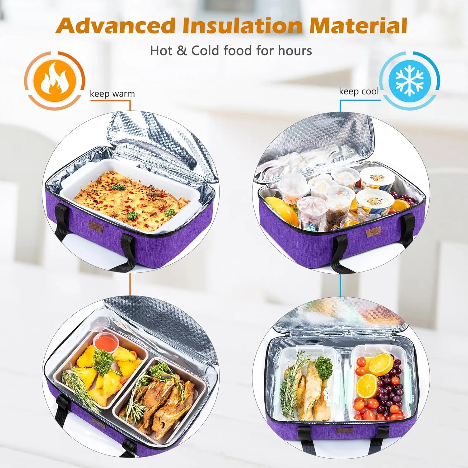BAGSPRITE Insulated Casserole Carrier for Hot or Cold Food with Heat-resistant Mat, Casserole Dish Carrier Insulated Food Carrier, Hot Food Carrier, Foil Pan Carrier Fits 9" x 13" Baking Dish