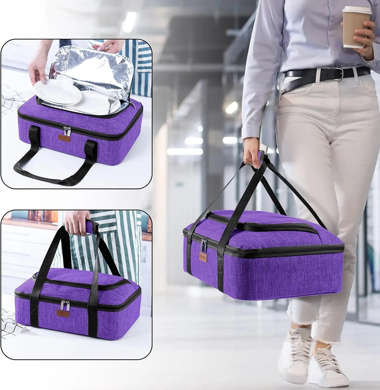 BAGSPRITE Insulated Casserole Carrier for Hot or Cold Food with Heat-resistant Mat, Casserole Dish Carrier Insulated Food Carrier, Hot Food Carrier, Foil Pan Carrier Fits 9" x 13" Baking Dish