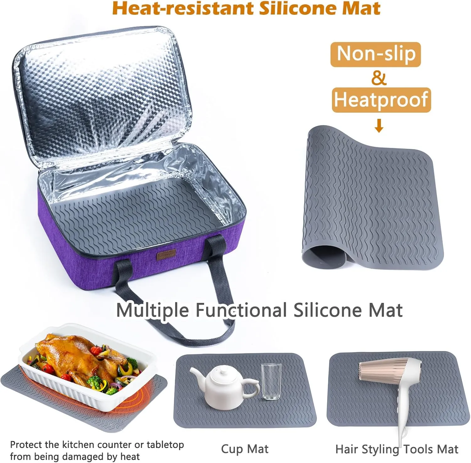 BAGSPRITE Insulated Casserole Carrier for Hot or Cold Food with Heat-resistant Mat, Casserole Dish Carrier Insulated Food Carrier, Hot Food Carrier, Foil Pan Carrier Fits 9" x 13" Baking Dish