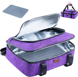 BAGSPRITE Insulated Casserole Carrier for Hot or Cold Food with Heat-resistant Mat, Casserole Dish Carrier Insulated Food Carrier, Hot Food Carrier, Foil Pan Carrier Fits 9" x 13" Baking Dish