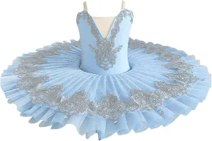Ballet Leotards for Girls,Swan Lake Costume Dance Dresses,Pancake Platter Tutu Floral Print Hard Organdy Camisole Skirt