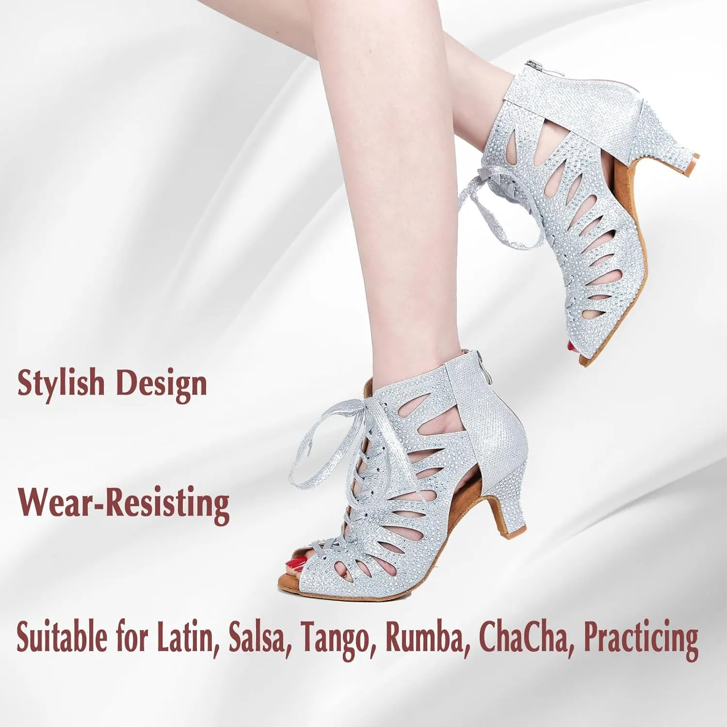 Ballroom Dance Shoes for Social Dancer Beginner 2.5 Inches Lace-Up Latin Swing Practice Dancing Sandals LX04