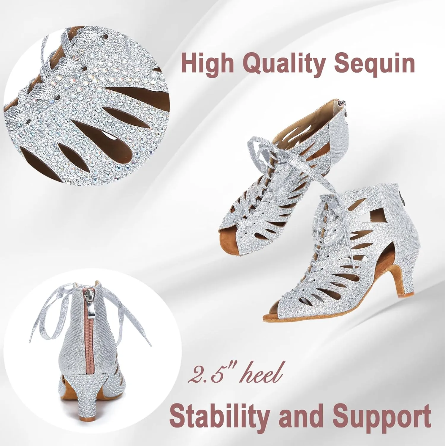 Ballroom Dance Shoes for Social Dancer Beginner 2.5 Inches Lace-Up Latin Swing Practice Dancing Sandals LX04