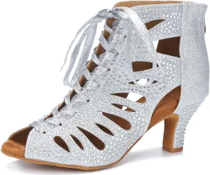 Ballroom Dance Shoes for Social Dancer Beginner 2.5 Inches Lace-Up Latin Swing Practice Dancing Sandals LX04