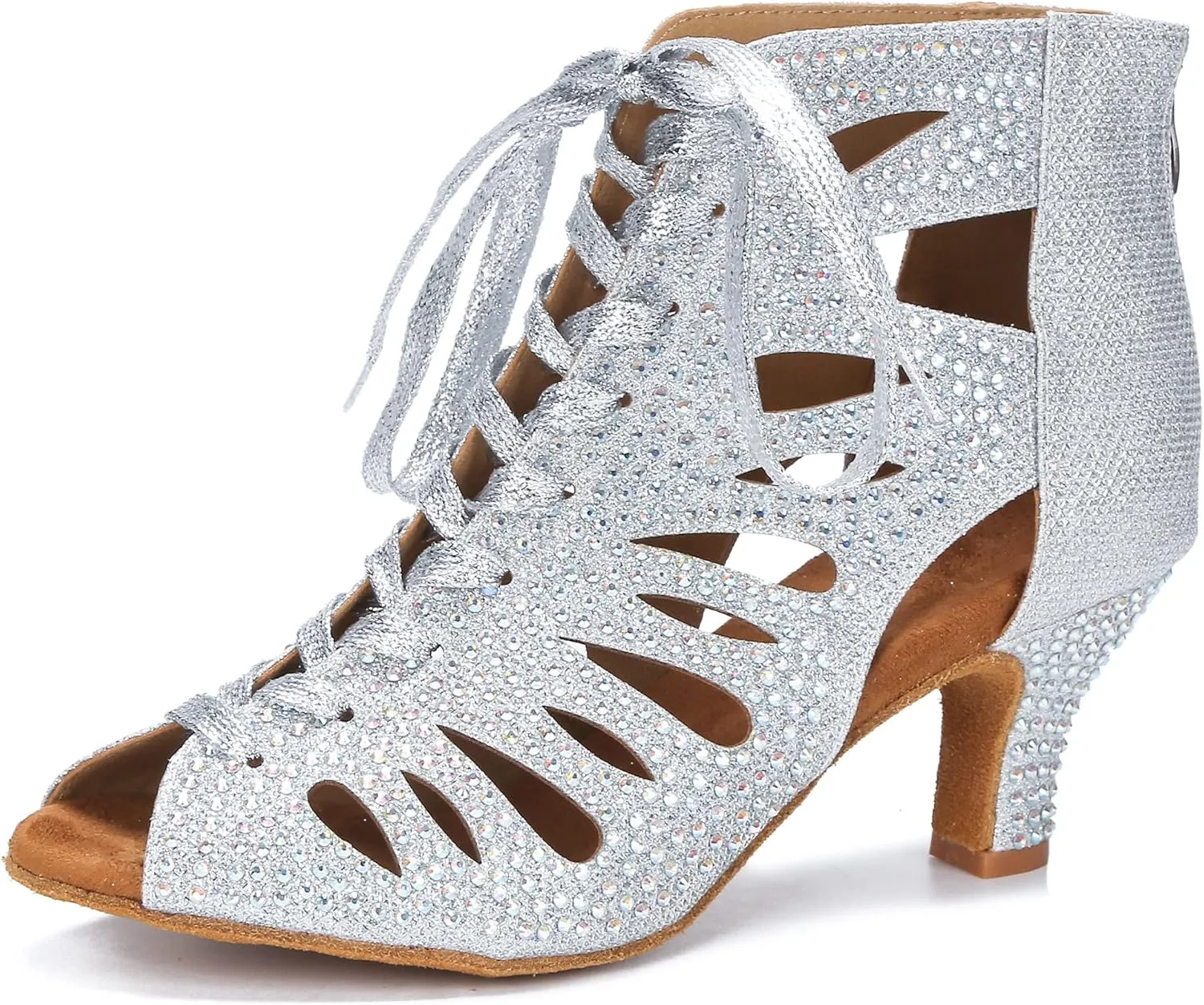 Ballroom Dance Shoes for Social Dancer Beginner 2.5 Inches Lace-Up Latin Swing Practice Dancing Sandals LX04