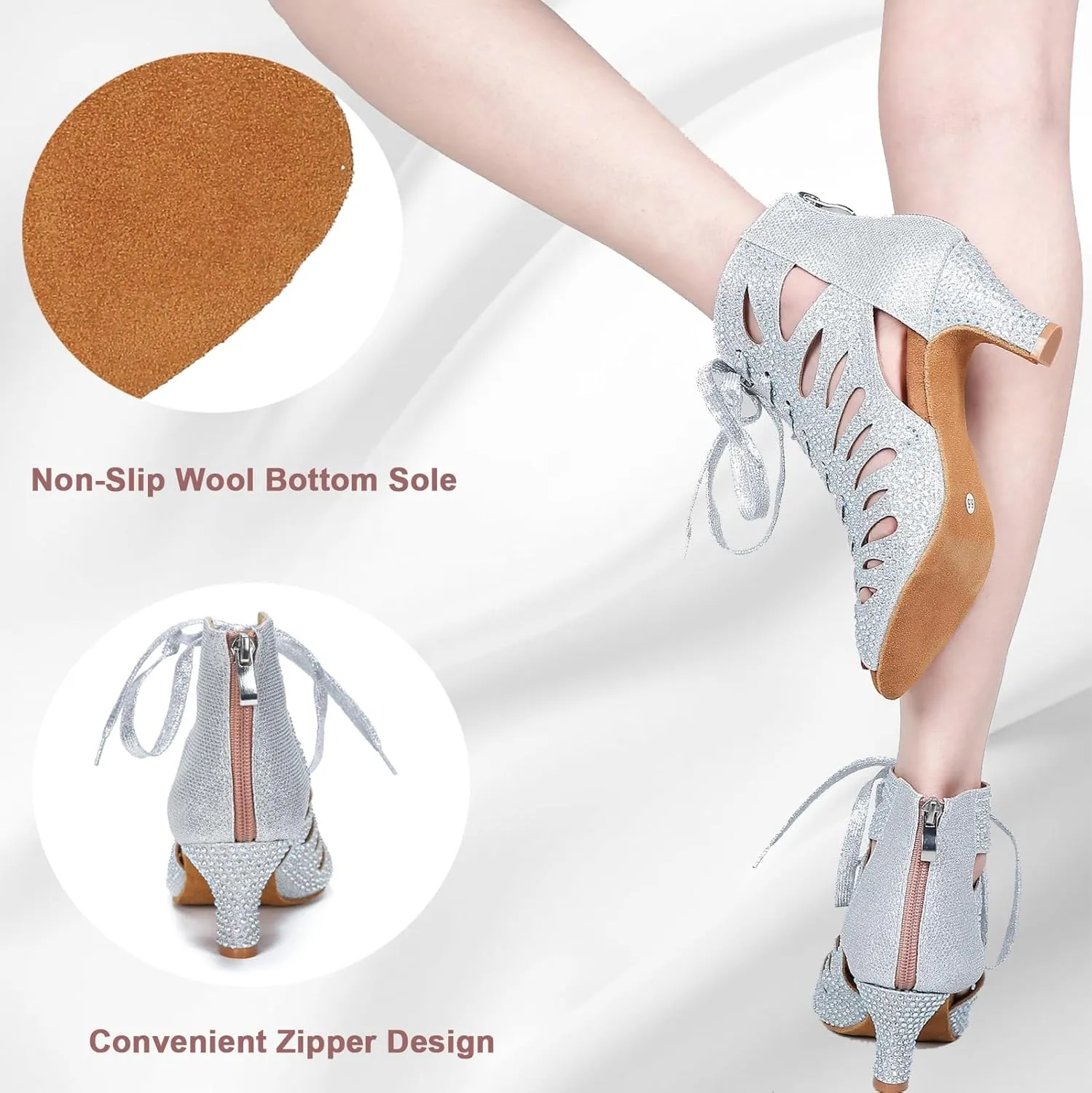 Ballroom Dance Shoes for Social Dancer Beginner 2.5 Inches Lace-Up Latin Swing Practice Dancing Sandals LX04