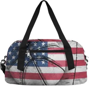 Basketball American Flag Overnight Duffel Bags Waterproof & Tear Resistant Sport Bag Small Packable Duffle Bag for Travel Gym，Personalized Duffle Bag for Boys Girls Women Kid gymnastics bag