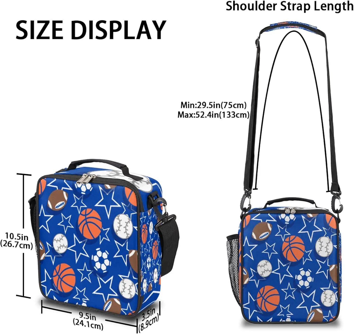 Basketball Soccer Kids Lunch Boxe Basketball Insulated Lunch Bag Tote for Girls Boys, Cooler Freezable Meal Prep Bag with Shoulder Strap Waterproof Lunch Container for School Office Picnic (Ball)