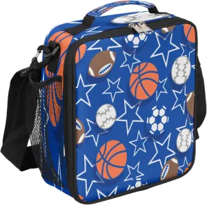 Basketball Soccer Kids Lunch Boxe Basketball Insulated Lunch Bag Tote for Girls Boys, Cooler Freezable Meal Prep Bag with Shoulder Strap Waterproof Lunch Container for School Office Picnic (Ball)