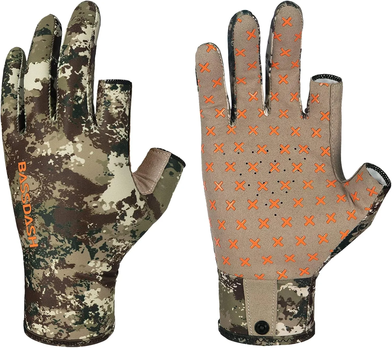 BASSDASH Unisex Fingerless Camo Hunting Gloves for Men's Women's Early Season Warm Weather UPF 50  Lightweight Fishing Photography HG03