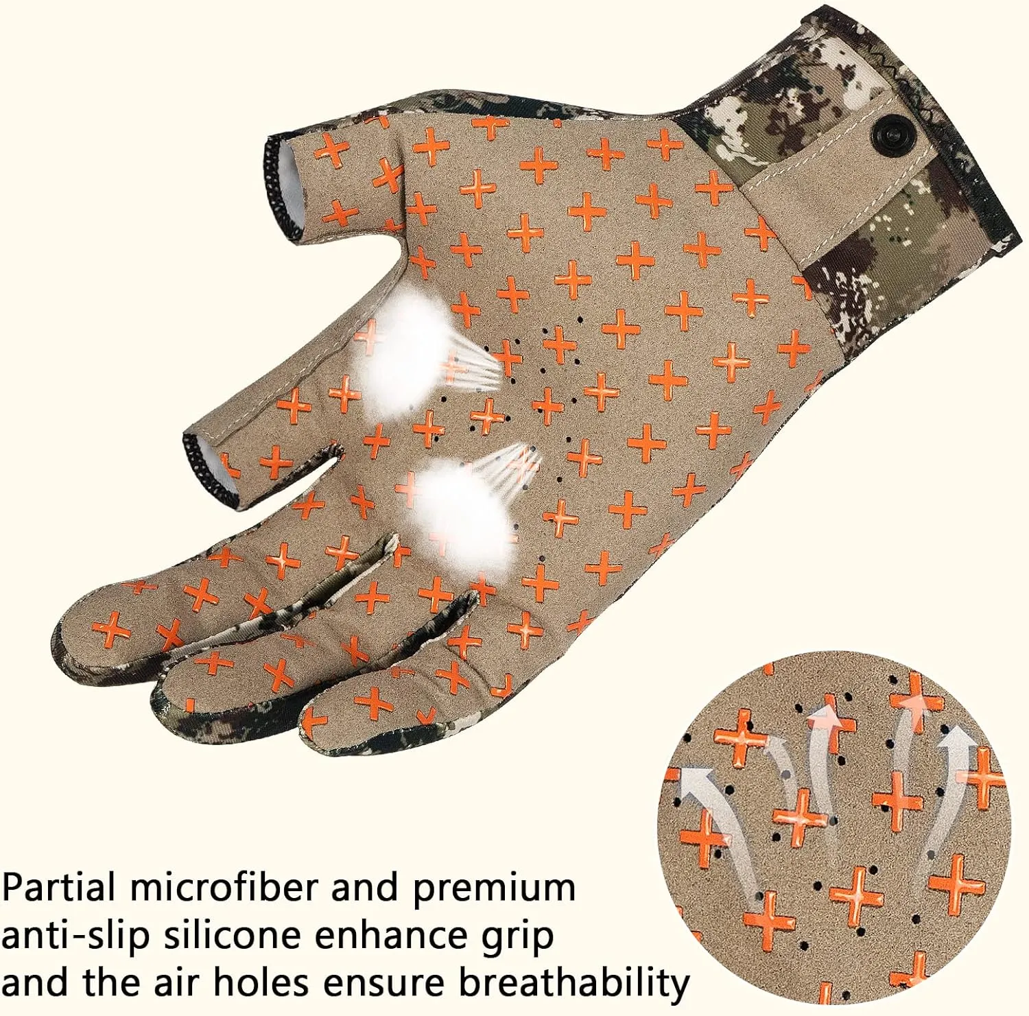 BASSDASH Unisex Fingerless Camo Hunting Gloves for Men's Women's Early Season Warm Weather UPF 50  Lightweight Fishing Photography HG03