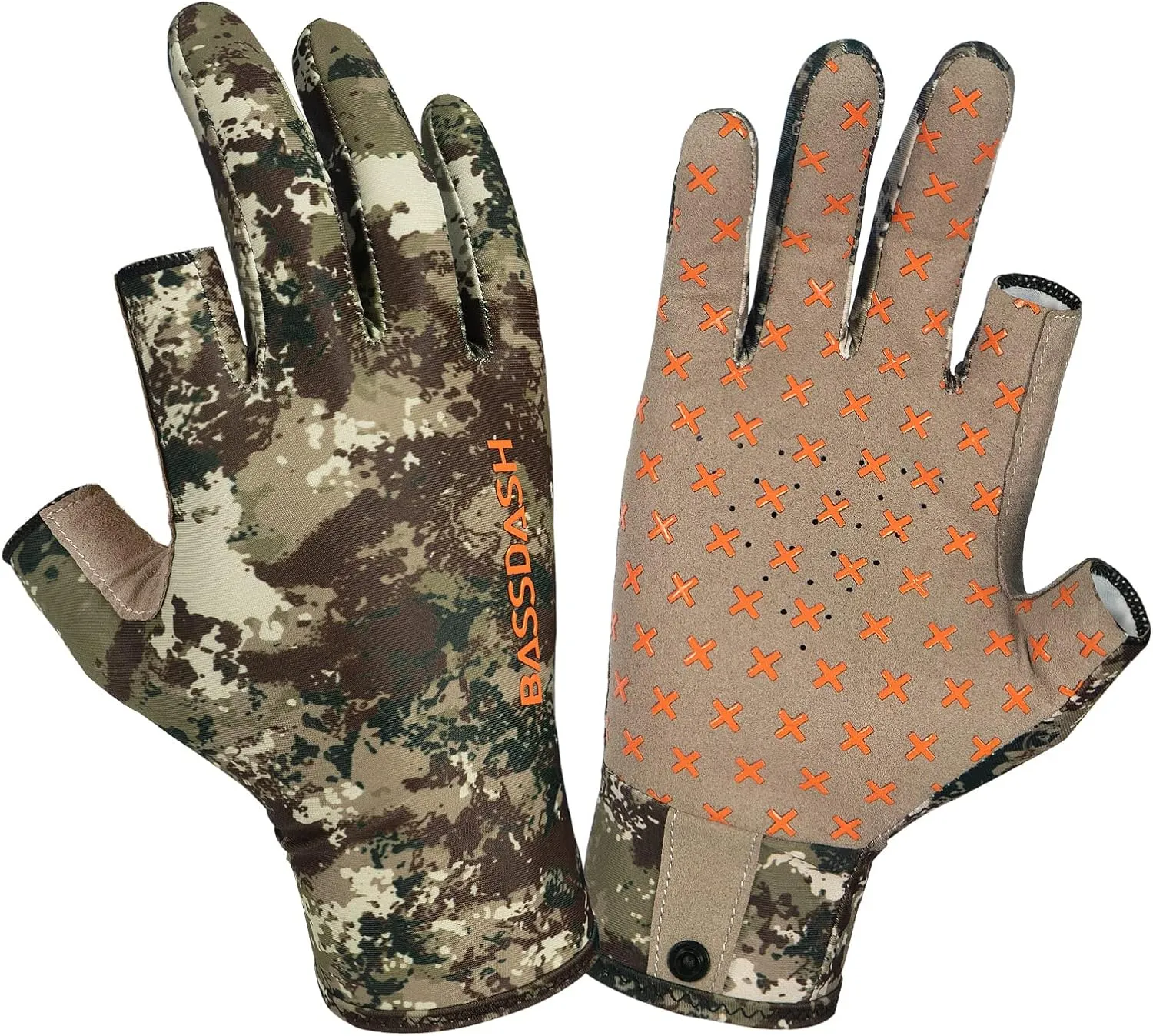 BASSDASH Unisex Fingerless Camo Hunting Gloves for Men's Women's Early Season Warm Weather UPF 50  Lightweight Fishing Photography HG03