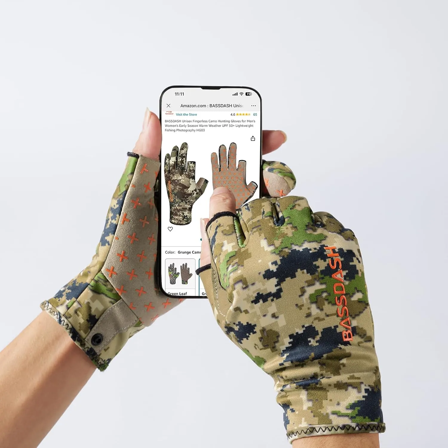 BASSDASH Unisex Fingerless Fleece Liner Camo Hunting Gloves for Cold Weather UPF 50  Lightweight Fishing Photography HG06