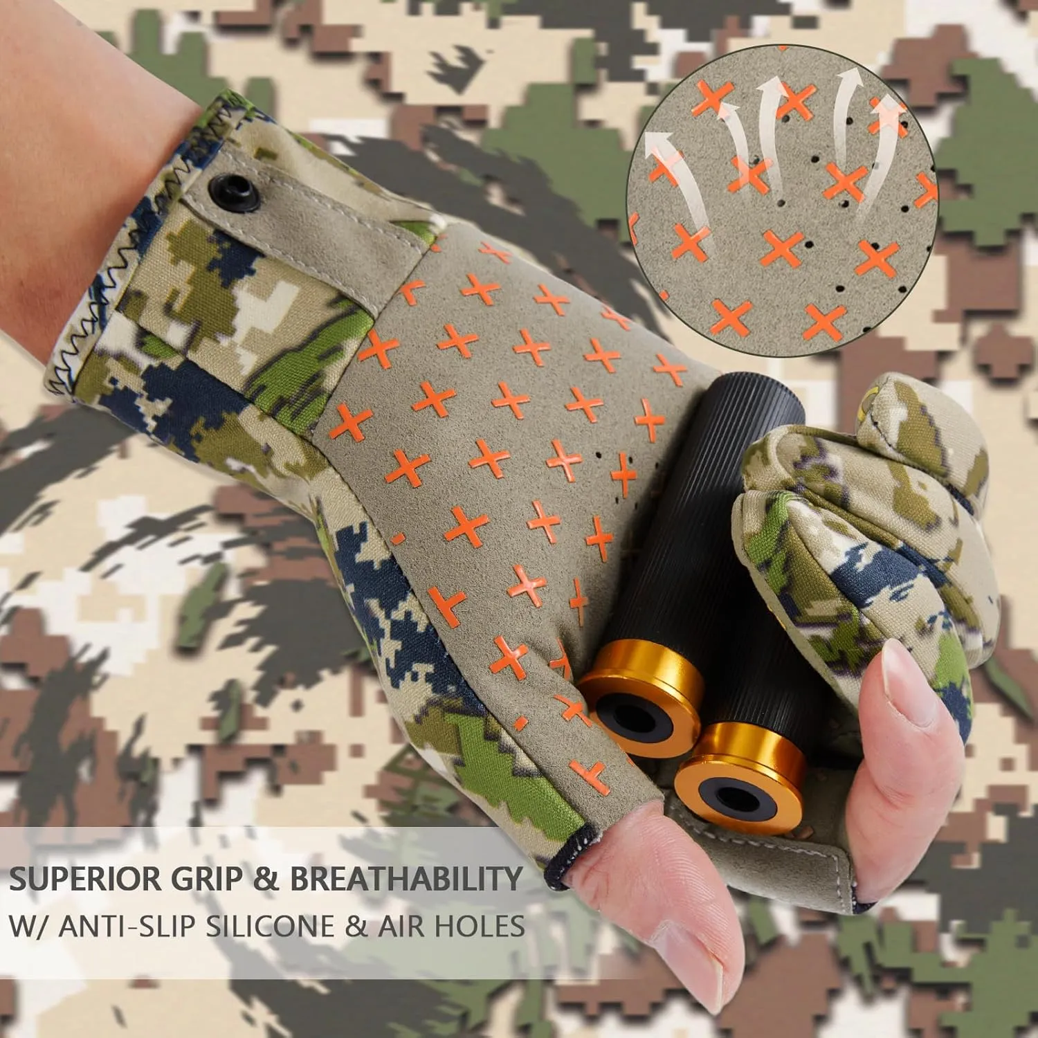 BASSDASH Unisex Fingerless Fleece Liner Camo Hunting Gloves for Cold Weather UPF 50  Lightweight Fishing Photography HG06