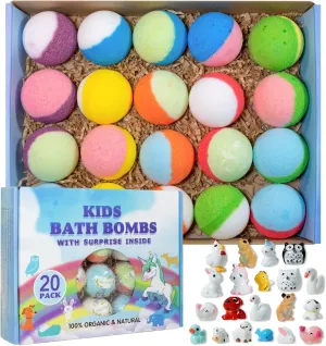 Bath Bomb Gift Set with Toys Inside, 20 Pack Organic Bath Bombs for Kids, Kids Safe Handmade Fizzy Balls for Kid, Ideal Birthday Easter Gift for Boys & Girls