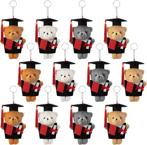Batiyeer 12 Pcs Class of 2025 Tiny Bear Graduation 5. 1 Inch Stuffed Animal Small Mini Graduation Plush Bear Keychain Gift for Kindergarten Elementary High School College Ceremony