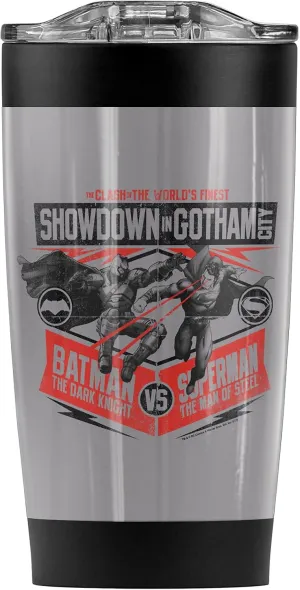 Batman V Superman Showdown In Gotham Stainless Steel Tumbler 20 oz Coffee Travel Mug/Cup, Vacuum Insulated & Double Wall with Leakproof Sliding Lid | Great for Hot Drinks and Cold Beverages