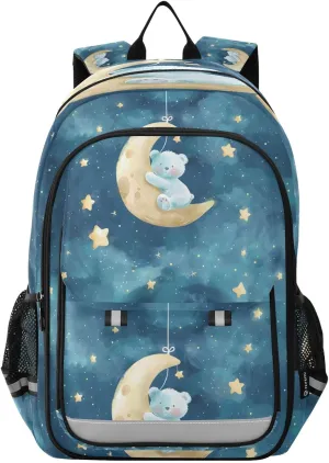 Bears Crawl on The Moon Backpack for Boys Girls Students Bookbag Travel Daypack