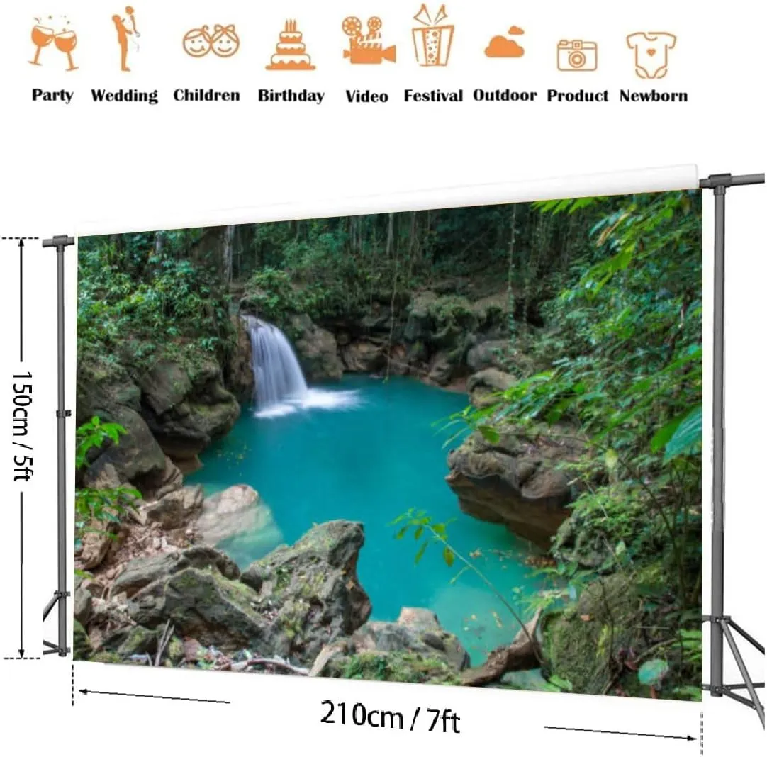 Beautiful Waterfall Tropical Jamaica Photography Backdrop Photographer Portrait Banner Photo Studio Photobooth Prop Photography Background Decoration Supplies 7×5ft