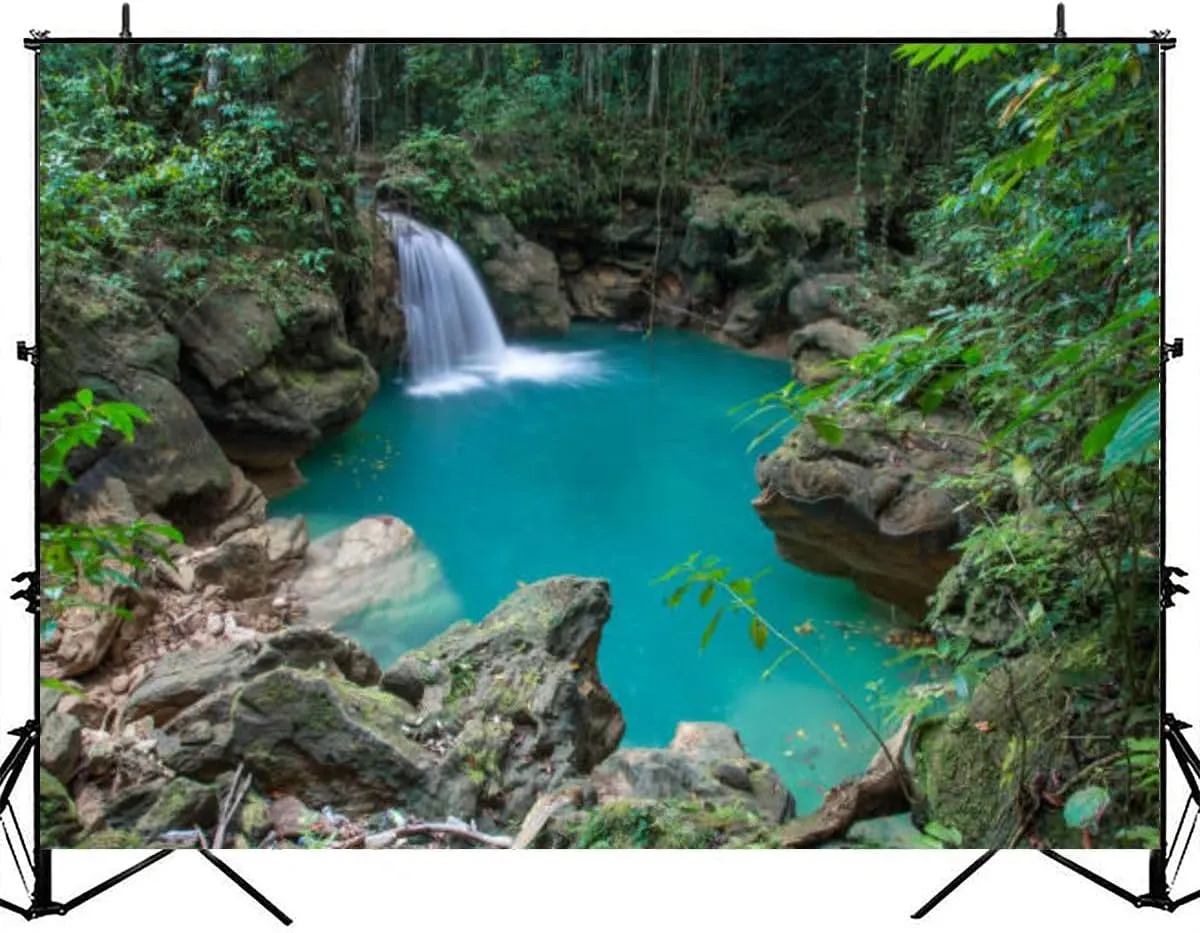 Beautiful Waterfall Tropical Jamaica Photography Backdrop Photographer Portrait Banner Photo Studio Photobooth Prop Photography Background Decoration Supplies 7×5ft
