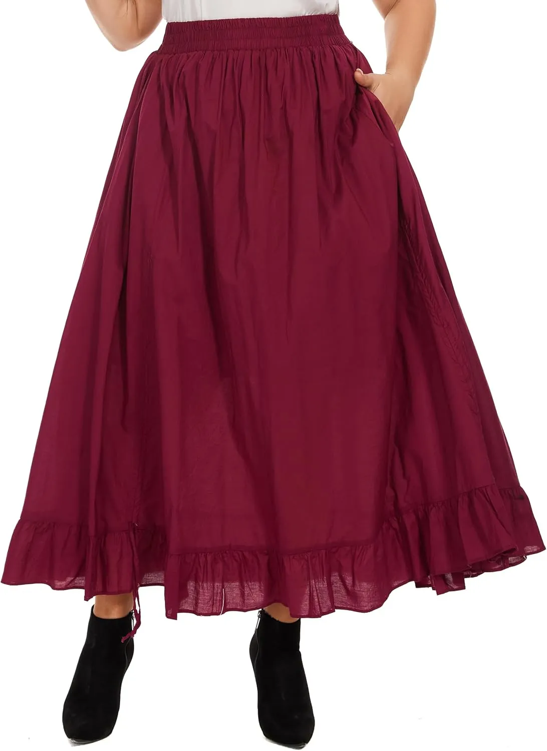 Beautybatik Women Cotton Boho Gypsy Long Maxi Victorian Renaissance Plus Size Flare Skirt 1X 2X 3X