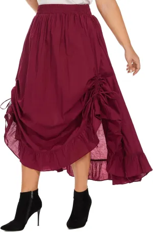 Beautybatik Women Cotton Boho Gypsy Long Maxi Victorian Renaissance Plus Size Flare Skirt 1X 2X 3X