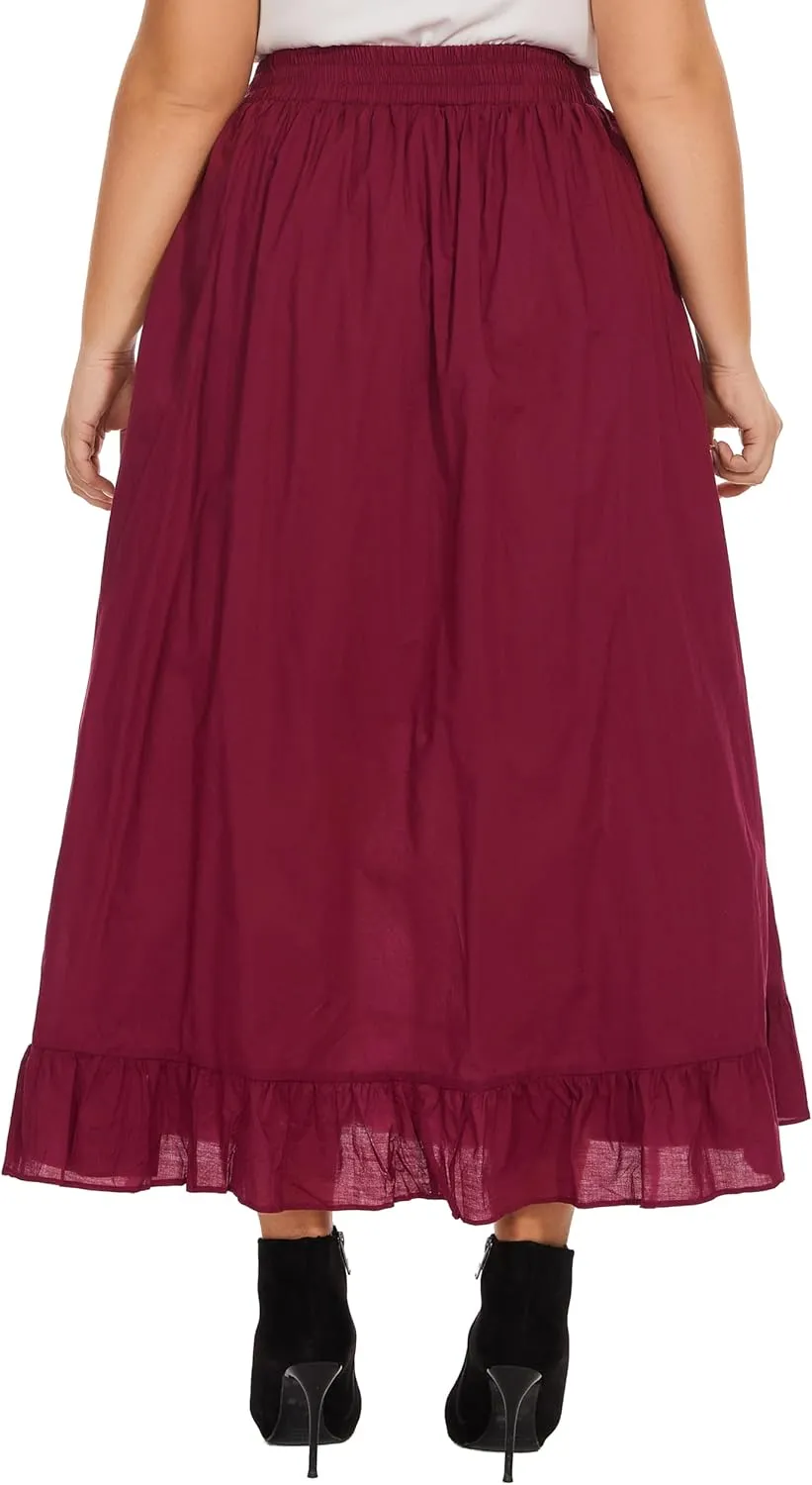 Beautybatik Women Cotton Boho Gypsy Long Maxi Victorian Renaissance Plus Size Flare Skirt 1X 2X 3X