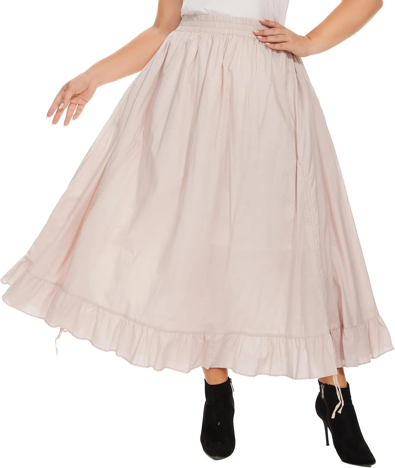 Beautybatik Women Cotton Boho Gypsy Long Maxi Victorian Renaissance Plus Size Flare Skirt 1X 2X 3X