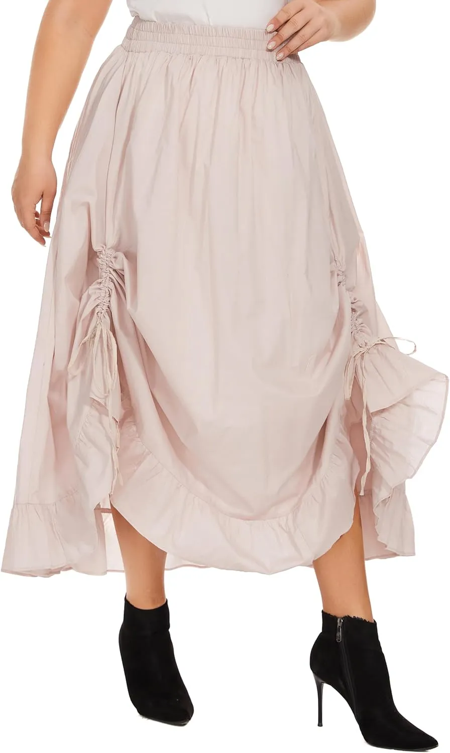 Beautybatik Women Cotton Boho Gypsy Long Maxi Victorian Renaissance Plus Size Flare Skirt 1X 2X 3X