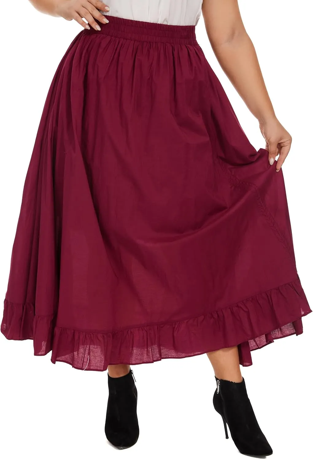 Beautybatik Women Cotton Boho Gypsy Long Maxi Victorian Renaissance Plus Size Flare Skirt 1X 2X 3X