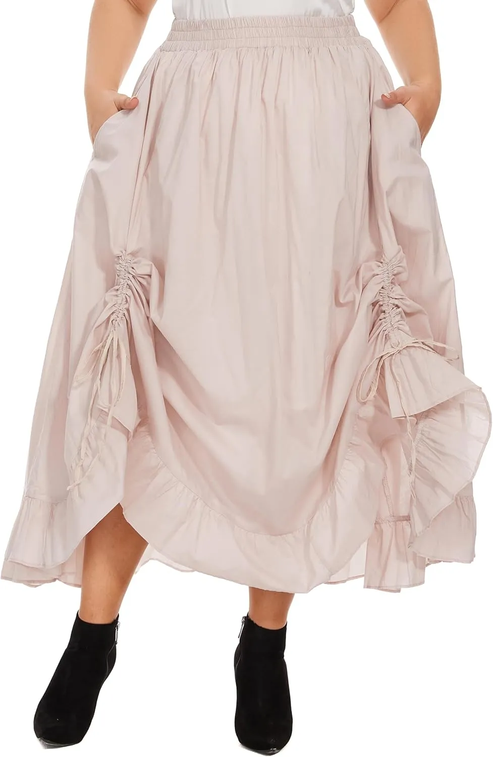 Beautybatik Women Cotton Boho Gypsy Long Maxi Victorian Renaissance Plus Size Flare Skirt 1X 2X 3X