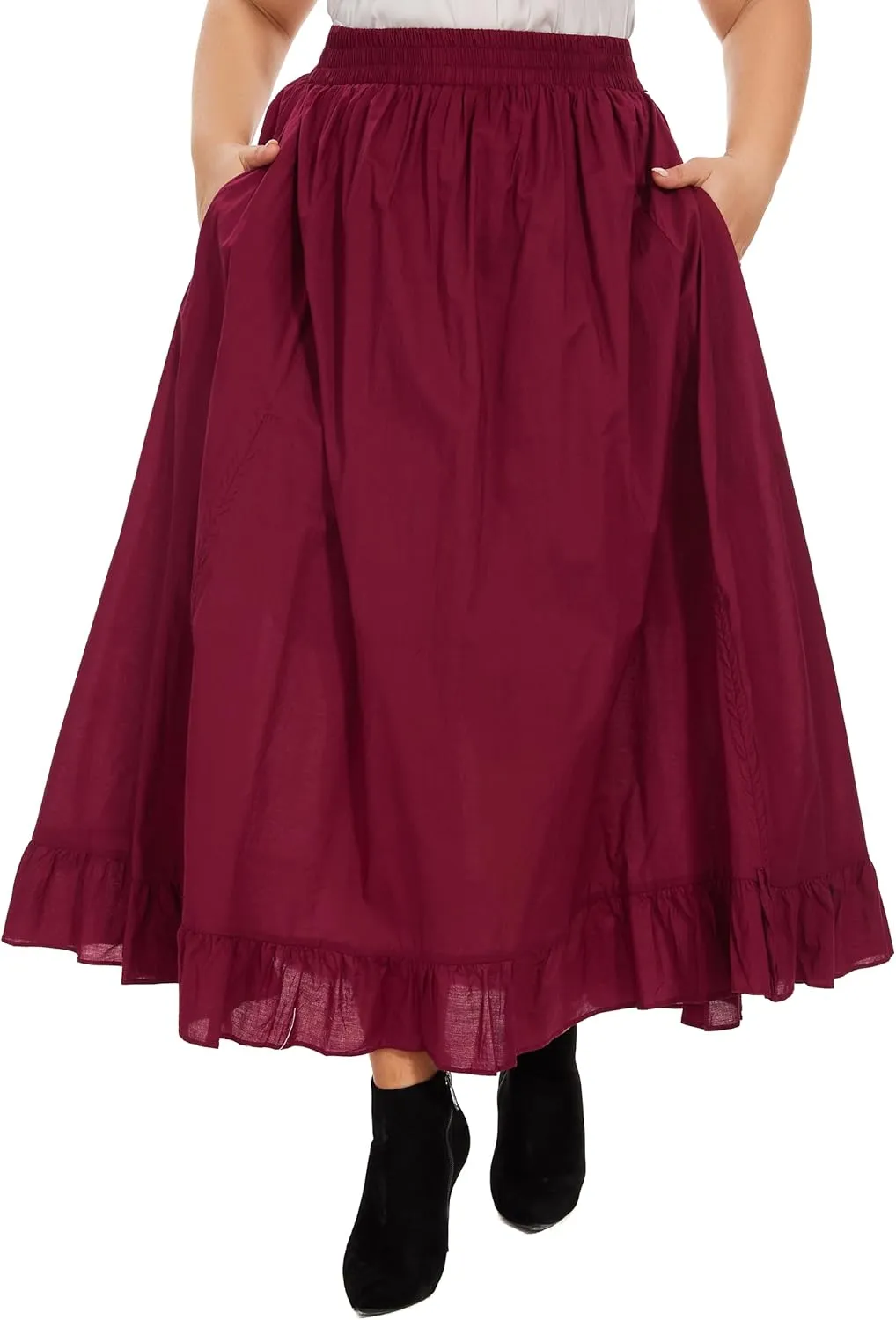 Beautybatik Women Cotton Boho Gypsy Long Maxi Victorian Renaissance Plus Size Flare Skirt 1X 2X 3X