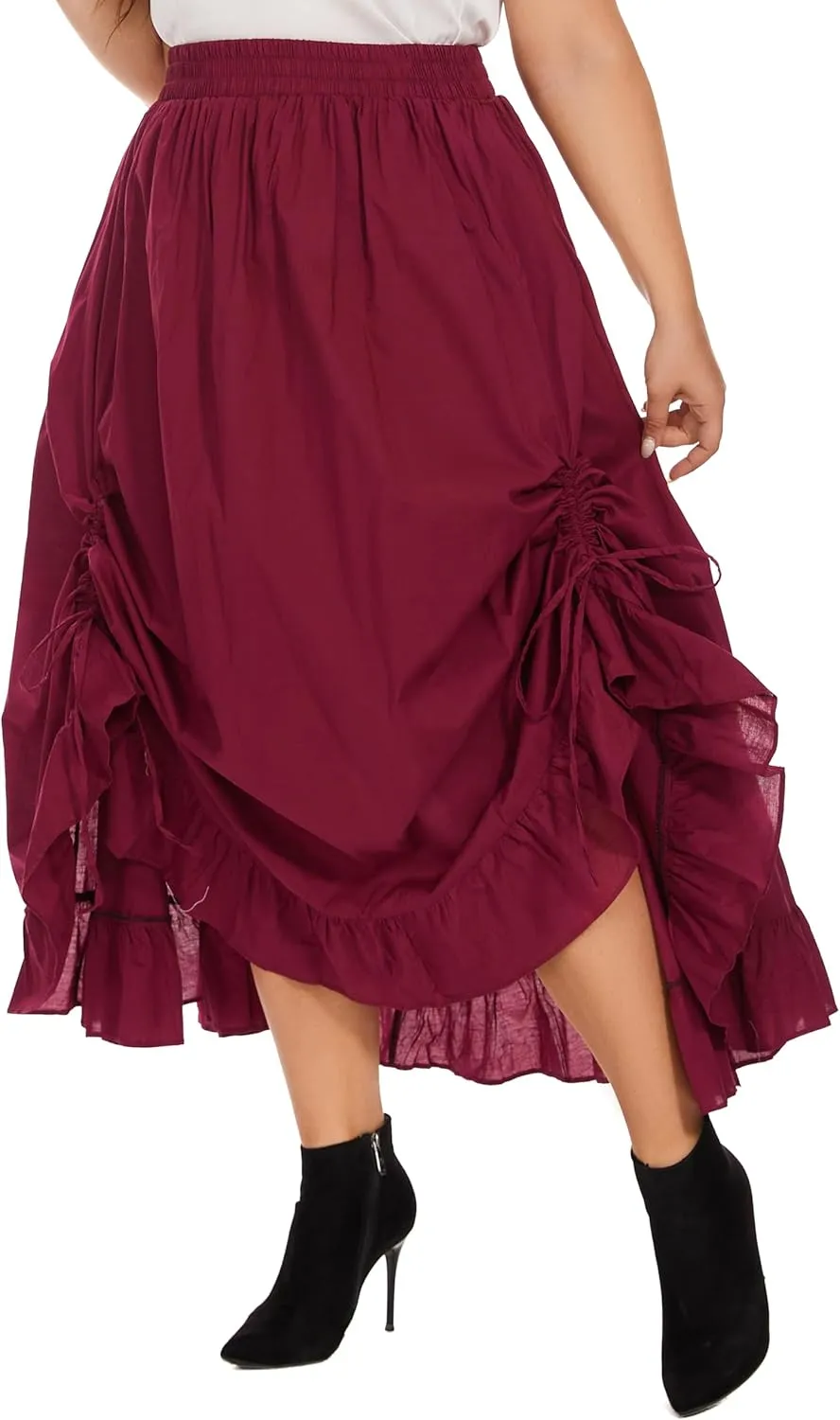 Beautybatik Women Cotton Boho Gypsy Long Maxi Victorian Renaissance Plus Size Flare Skirt 1X 2X 3X