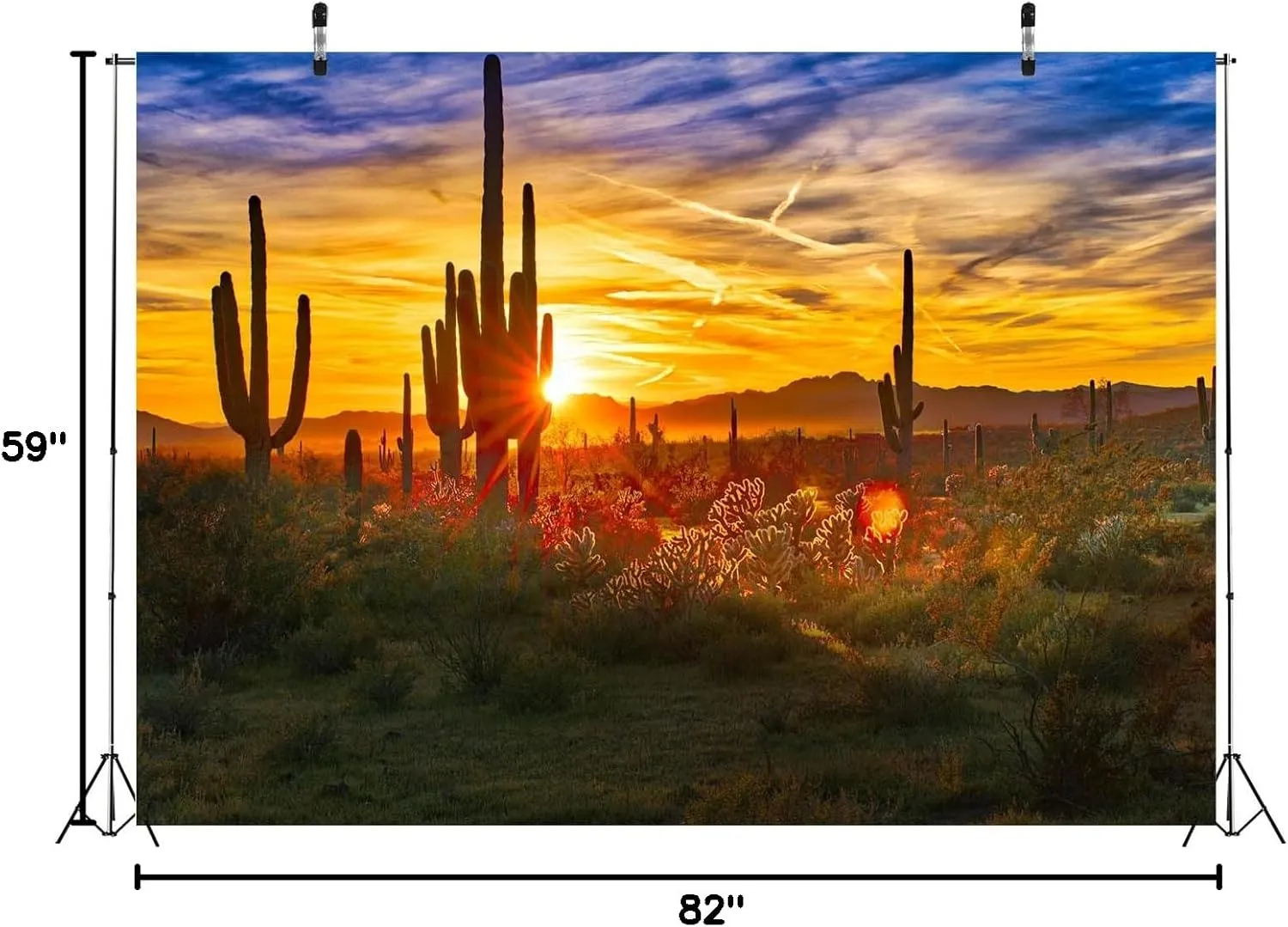 BELECO 7x5ft Fabric Arizona Desert Scenery Backdrop for Photography Saguaros Cactus Wilderness Mountains Sonoran Desert Sunset Background Western Desert Theme Party Decorations Photo Studio Props