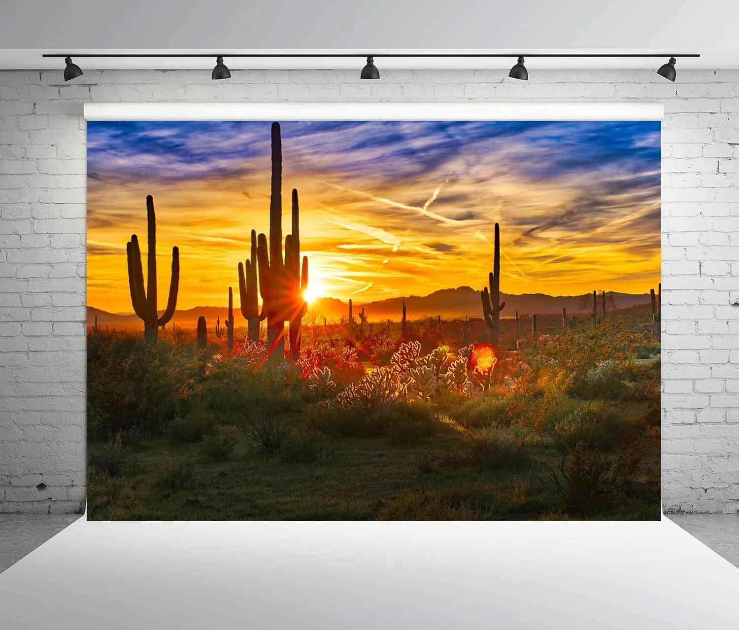 BELECO 7x5ft Fabric Arizona Desert Scenery Backdrop for Photography Saguaros Cactus Wilderness Mountains Sonoran Desert Sunset Background Western Desert Theme Party Decorations Photo Studio Props